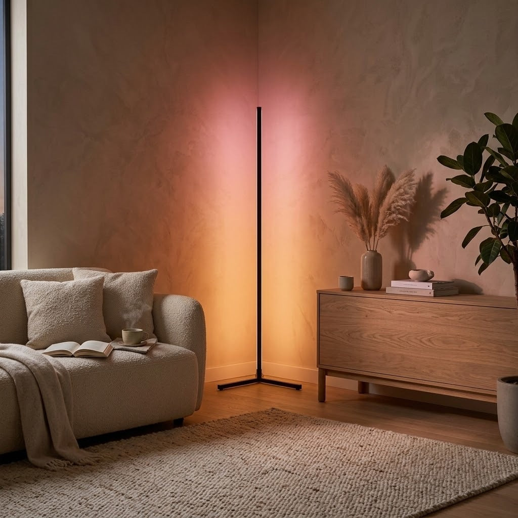 Lampadaire d'angle LED RGB en mode couleur coucher de soleil