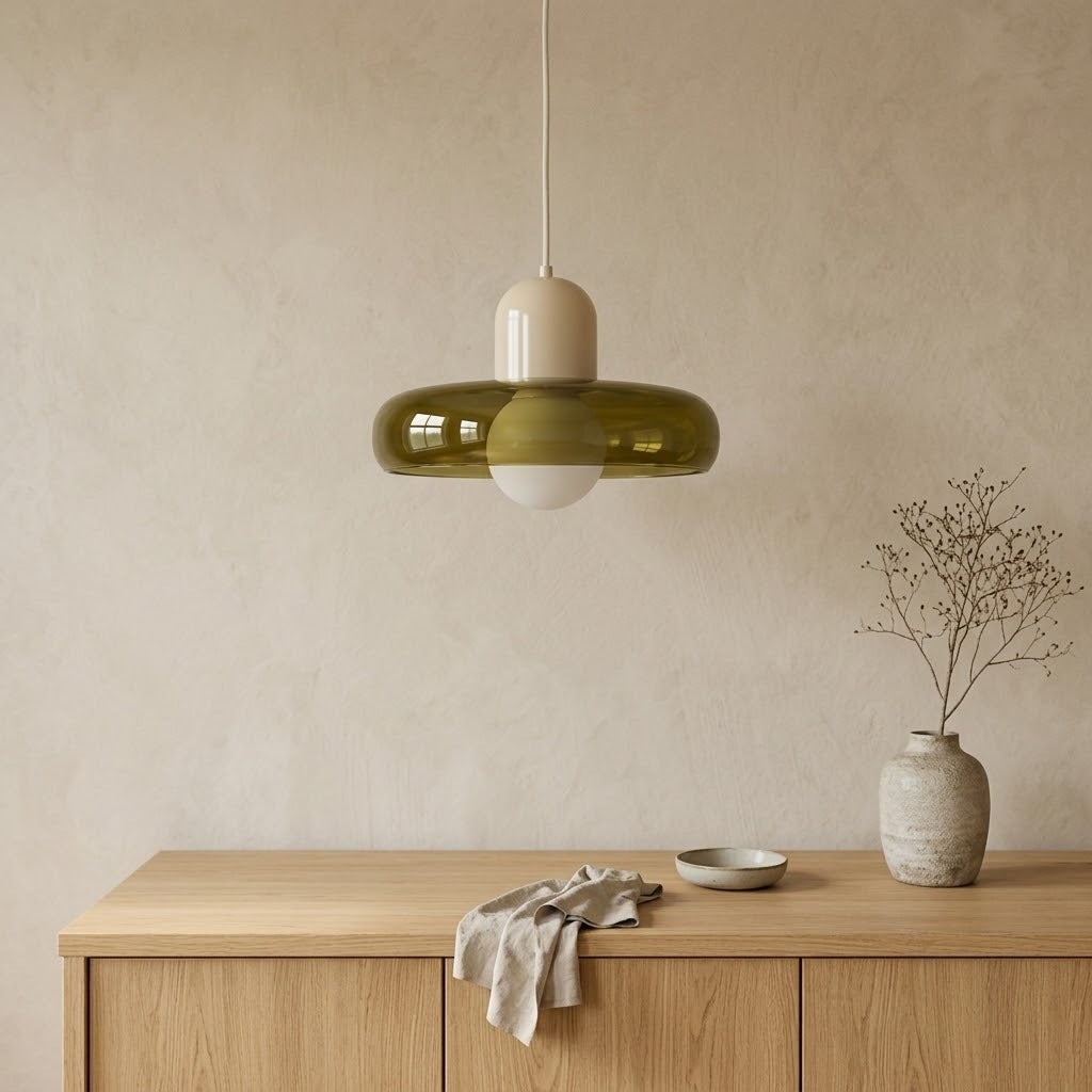 Suspension en verre fumé, capuchon beige